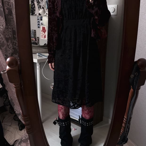 오리엔탈 블랙 플로럴 원피스