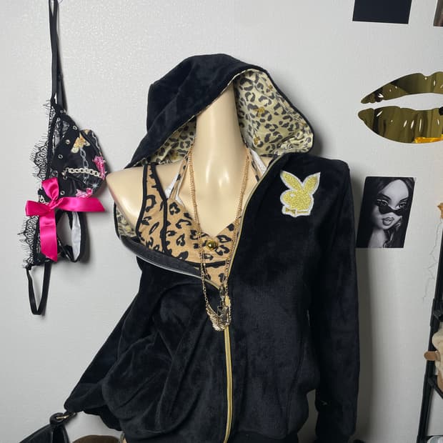 Playboy 호피 벨벳 후드집업