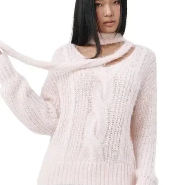 Softy cable knit & muffler Pink 클리시어