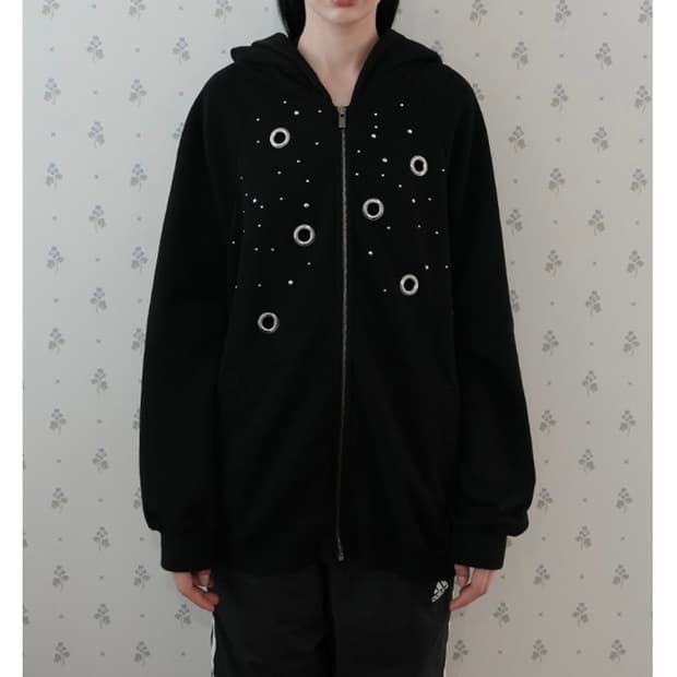 페인츄얼 스터드 링 후드집업 블랙