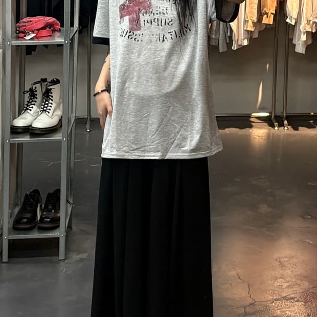 빈티지 십자가 그래픽 그레이 반팔 A3773