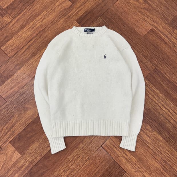 90(95) 폴로 랄프로렌 90s 아이보리 라운드 코튼 니트 