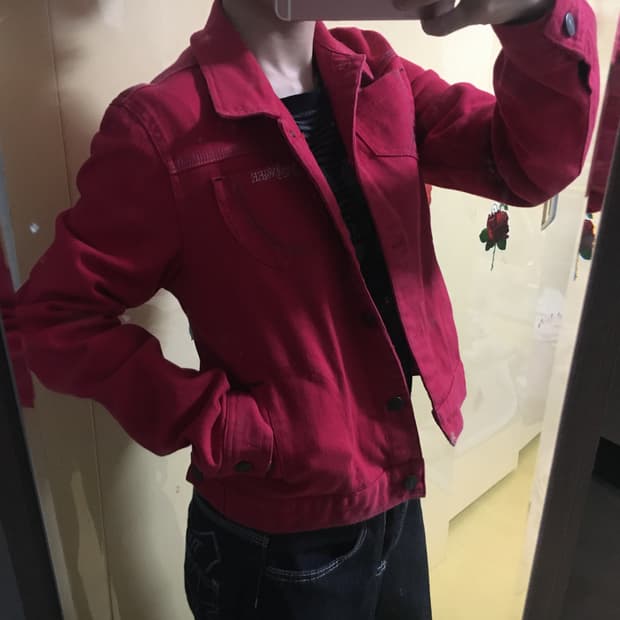 빨강색 자켓 뒤디테일 빈티지 자켓