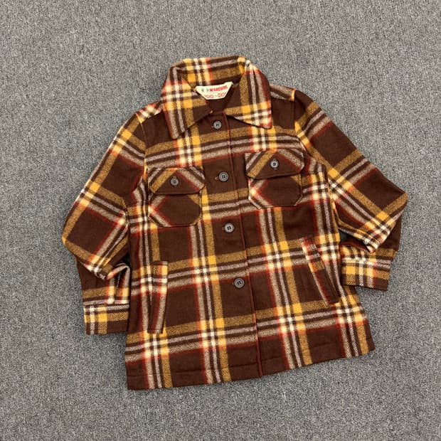 9)맥그리거 빈티지 여성 브라운 체크패턴 울 숏 코트