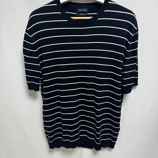 [L] 마시모두띠 100% 코튼 스트라이프 니트 티셔츠 NAVY BLUE