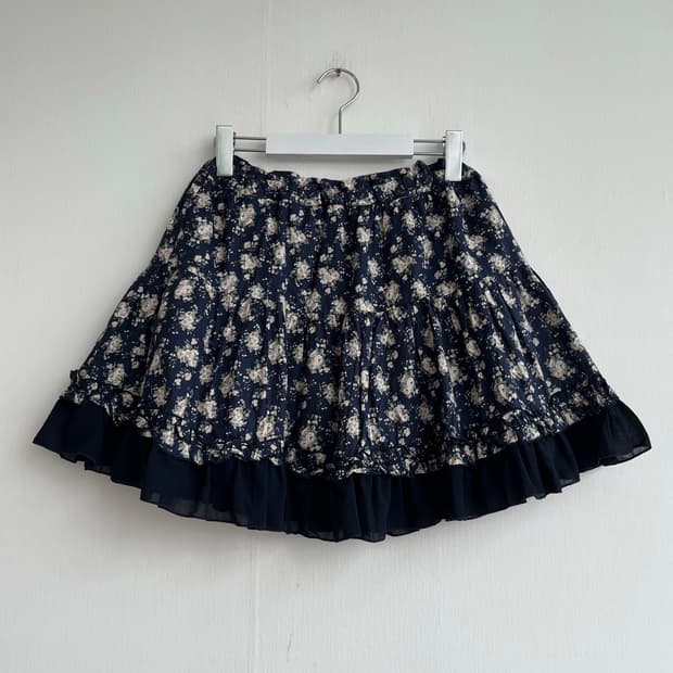 *SALE) 네이비 잔꽃 쉬폰 미니 스커트