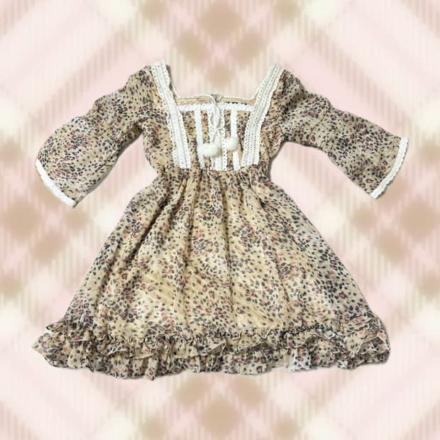 세실맥비 라떼 레오파드 호피 폼폼이 오프숄더 블라우스 원피스 히메 갸루