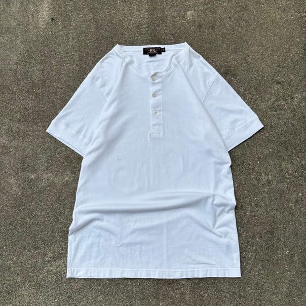 RRL 더블알엘 코튼 슬럽 헨리넥 반팔티 화이트