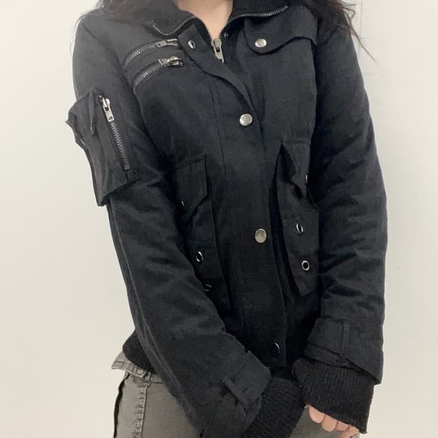 Black Y2K Pocket detail two-way jacket