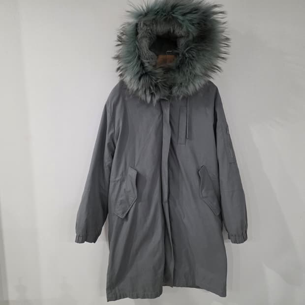 레노마 라쿤 토끼털 롱 패딩 그레이 66-77