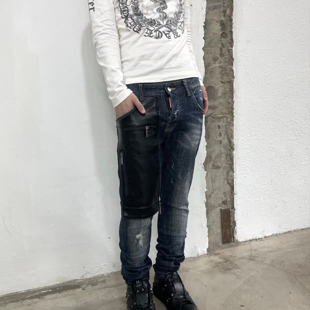 디스퀘어드2 루키3 레더 포켓 데님 팬츠