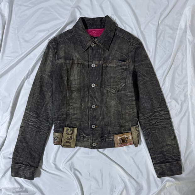 00s 돌체앤가바나 레더 패치 데님 자켓 y2k
