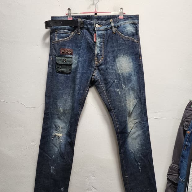 Dsquared2 디스퀘어드2 가죽벨티드 데님 청바지 