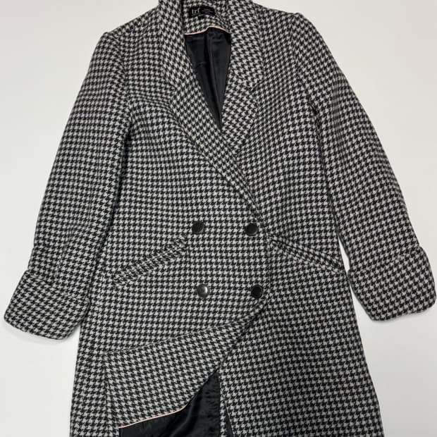 여성 자라 ZaRa 하운드투스 체크 패턴 코트