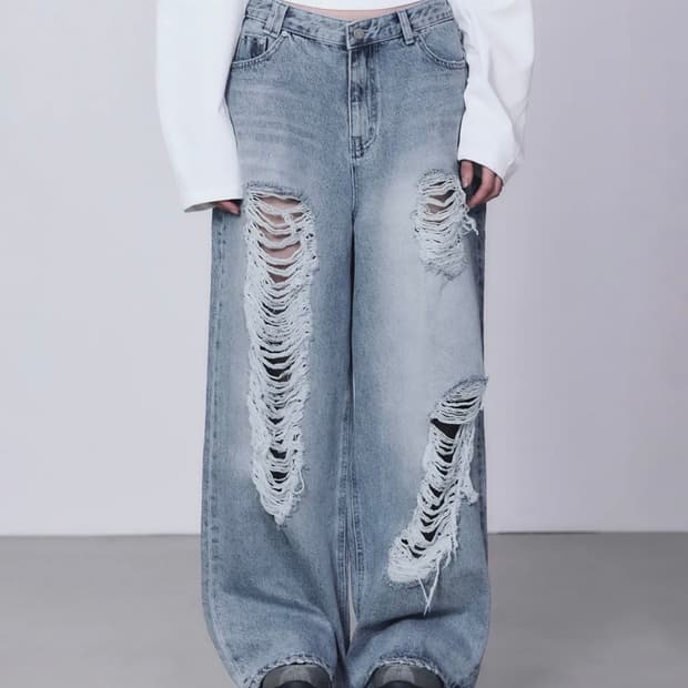 트리밍버드Scratch Damage Denim Pants [ Blue ]