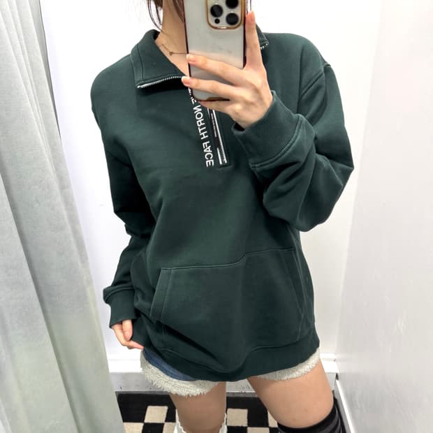 노스페이스 그린 반집업 스웻셔츠