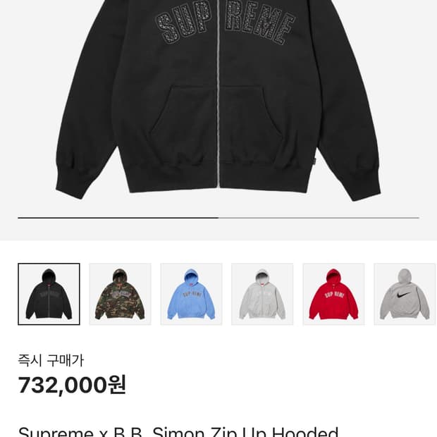 슈프림 x B.B. 사이먼 집업 후드 스웨트셔츠 블랙 - 25SS