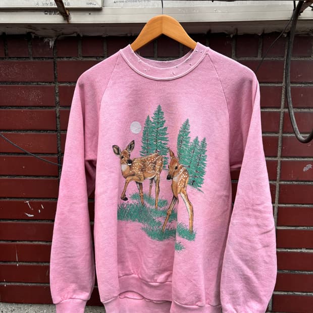 RH-05 90s 저지스 핑크 워싱, 데미지 커스텀 빈티지 스웻셔츠