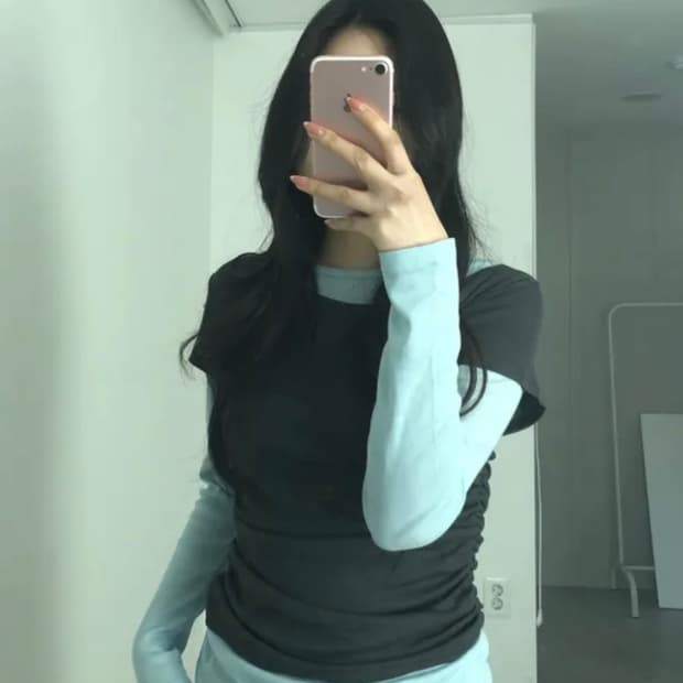 에이블리 레이어드 일체형 긴팔티 소라챠콜