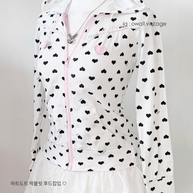 일본 빈티지 하트 도트 후드집업 히메갸루 