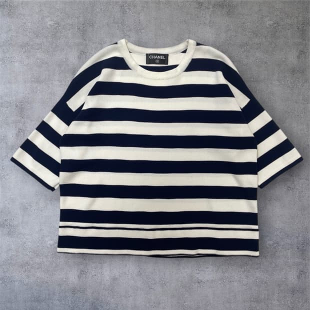 샤넬 Chanel 네이비 스트라이프 반팔 니트 M