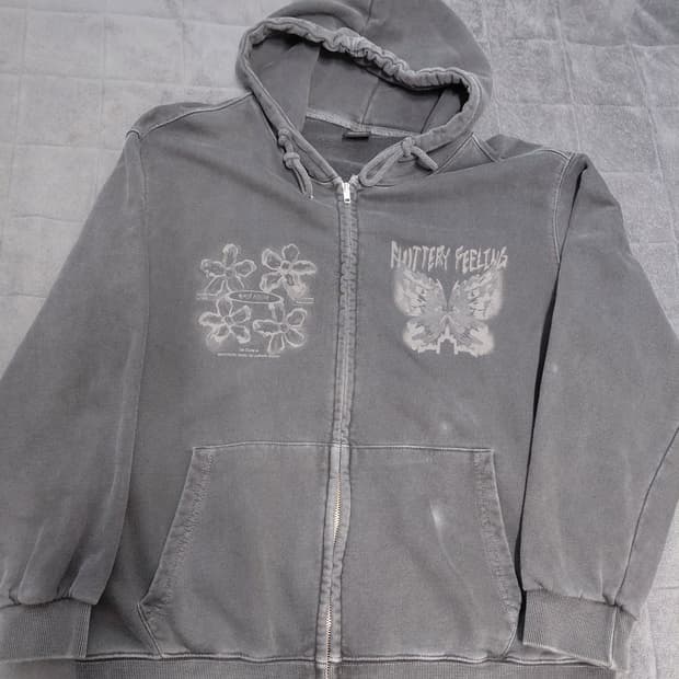 [2-WAY] 플러터리 피그먼트 후드 집업 스모크