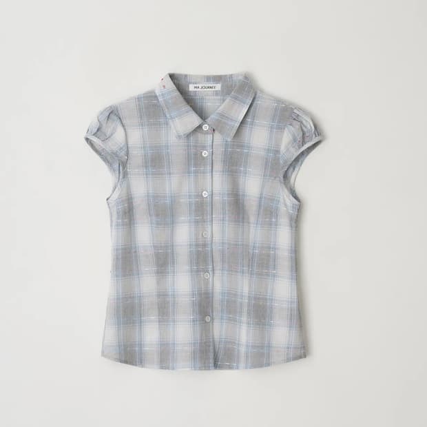 마조네 CHECK CAP SLEEVE SHIRT_BLUE GREY