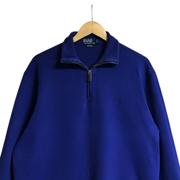폴로 코발트블루 코튼 면 반집업