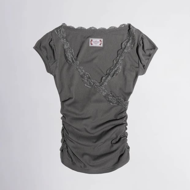 스컬프터 lace trim wrap tee charcoal M사이즈