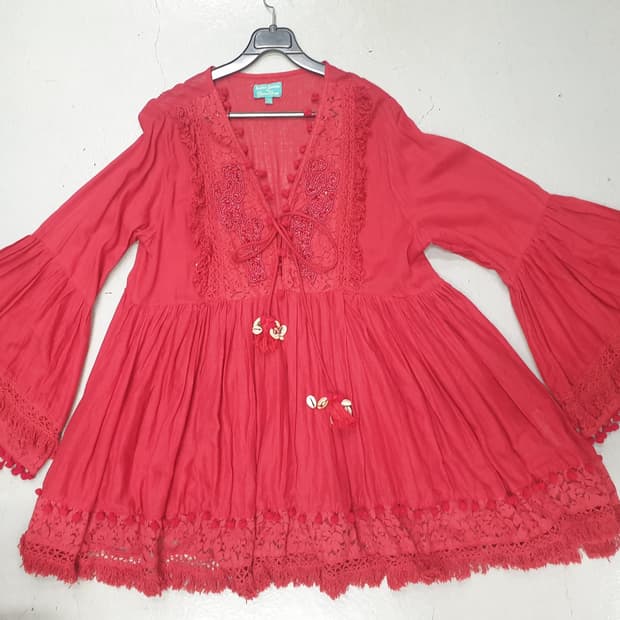 ANTICA SARTORIA 면 보헤미안테슬 프릴 원피스