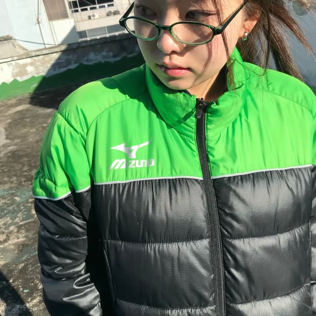 미즈노 형광팬 한 줄 패딩 