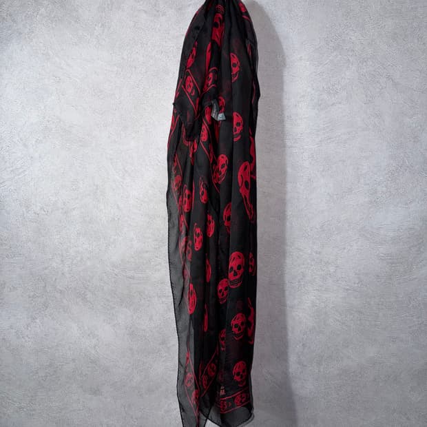 Alexander McQueen Red Skull Silk Scarf
