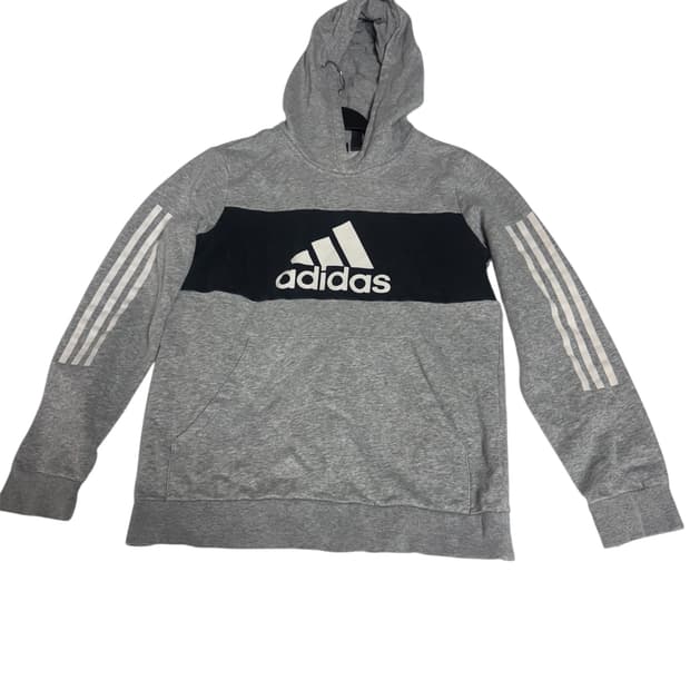 Adidas Grey Navy 3-Stripes Hoodie 160