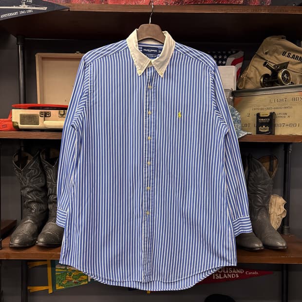 90s 랄프로렌 골프 클래식핏 화이트카라 스트라이프 셔츠 N1099