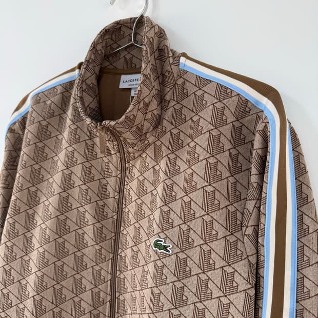 라코스테 Lacoste 남성 모노그램 자카드 트랙자켓 베이지 집업 새제품
