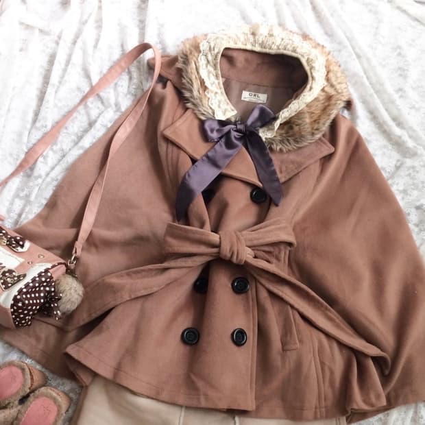 GRL 브라운 라떼 히메 갸루 케이프 코트