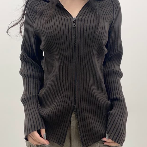 Brown 2way zipper details zip-up