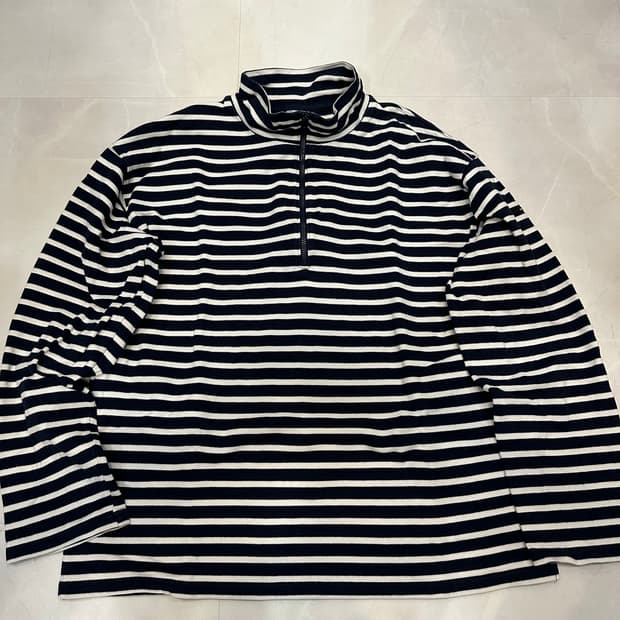 [5]오르치발 하프집업 스트라이프 티셔트 네이비