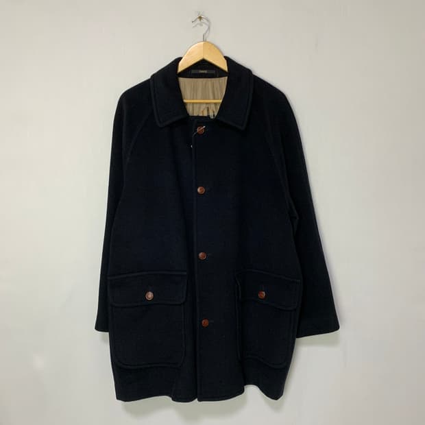 DAKS 블랙 버튼 울 코트 빈티지 남녀공용 