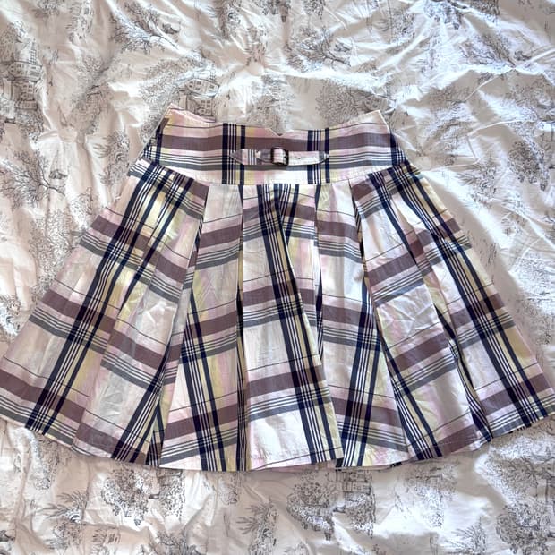 핑크 딸기우유 체크 타탄 플리츠 미니 스커트 라코스테