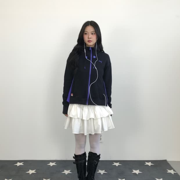 'PUMA' Black & Purple High-Neck Zip-Up 