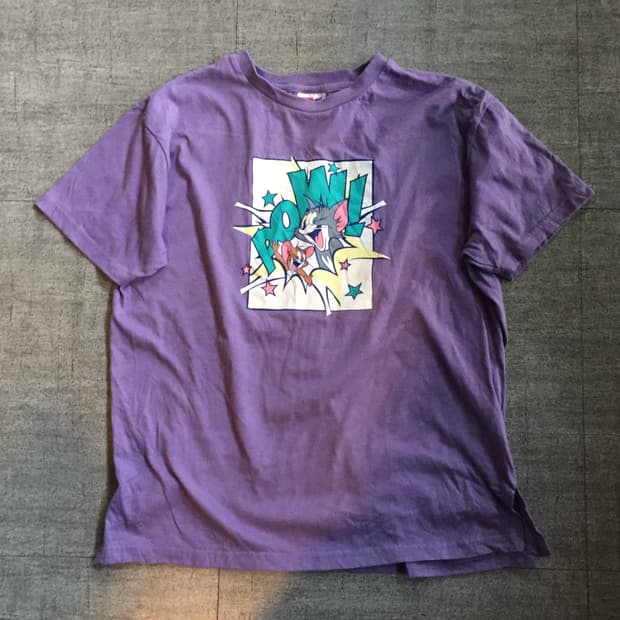 일본빈티지 올드스쿨아메카지 시골너드남 톰과제리 반팔티셔츠 퍼플