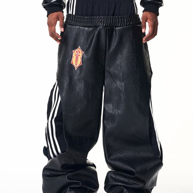 Fourth3ex Striped Wide-Leg PU Pants 레더 와