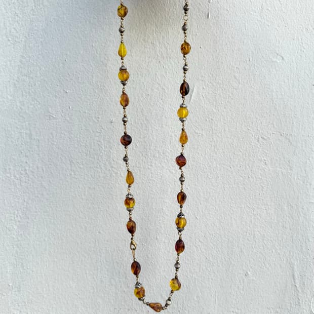 [vintage]Long Necklace 엠버 비즈 롱 목걸이