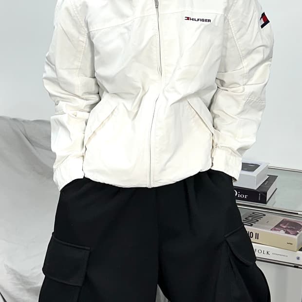 타미 힐피거 화이트 블루종 자켓 M