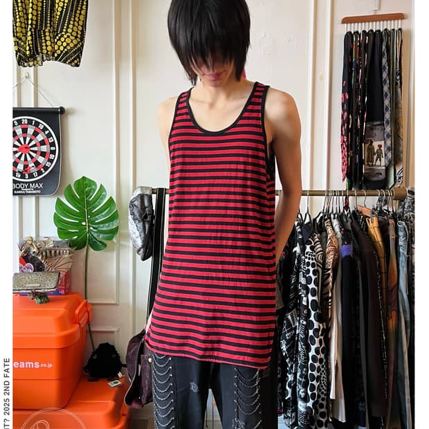 Japanese Vintage Red Stripe Sleeveless