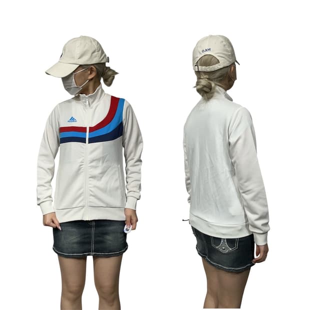 아디다스 딱붙핏 화이트 올드스쿨 블루 로고 트랙탑 져지 S