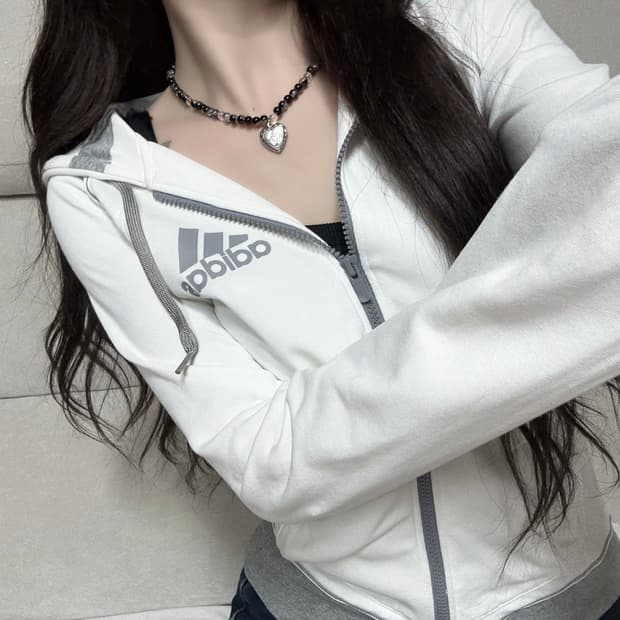 아디다스 그레이 화이트 후드집업
