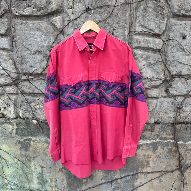 90s 랭글러 빈티지 브러쉬포퍼 아즈텍 웨스턴 셔츠 