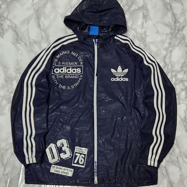 아디다스 삼선 빅로고 트레이닝 바람막이 후드 자켓
